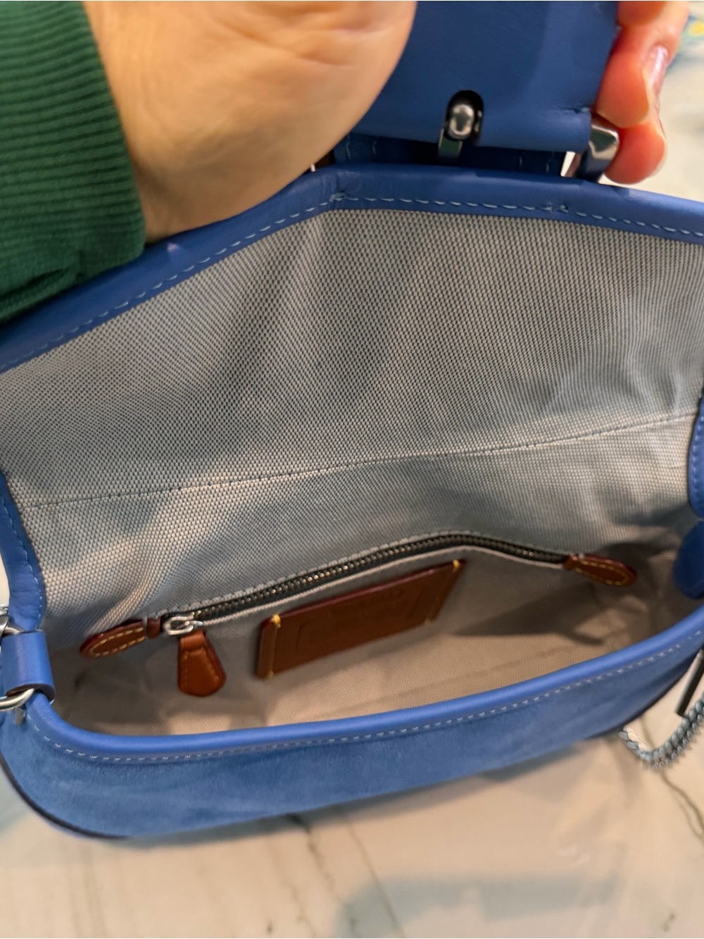 Coach Blue Suede Shoulder Bag with Silver Hardware - Picture 5 of 8